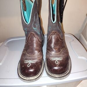 Ariat Brown and Teal Western Ankle Boots